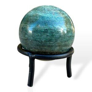 Nephrite Jade Crystal Sphere Green Chakra Stone Includes Short Black Metal Stand